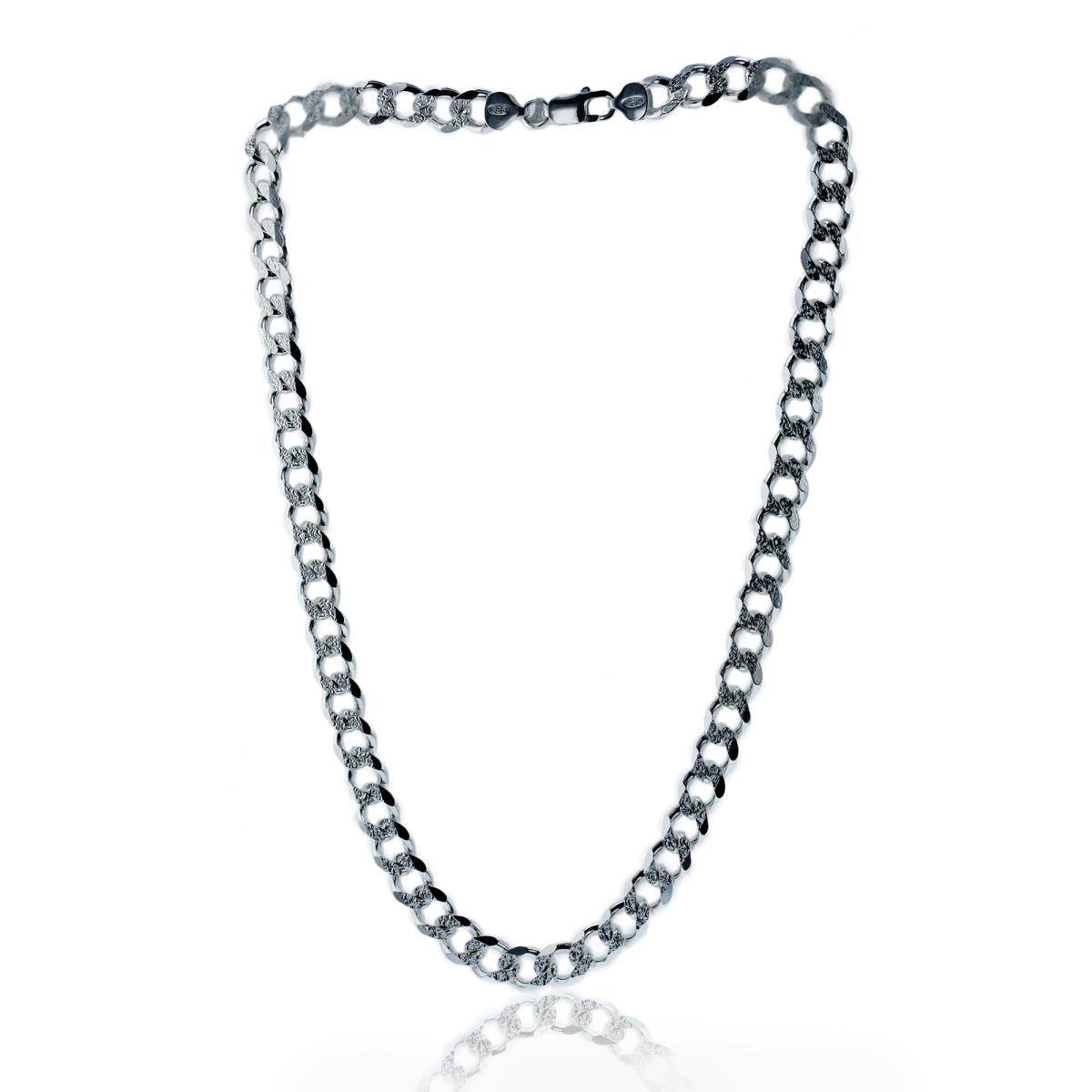 Sterling Silver Silver Plated 9.60mm 20" Pave 250 Curb Chain