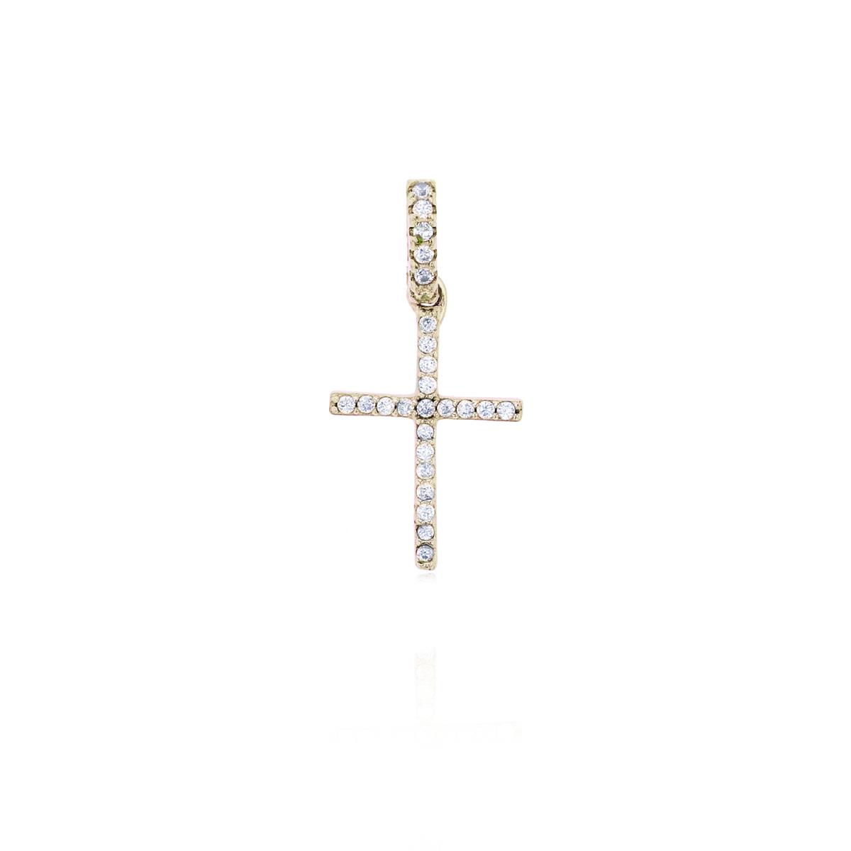 Sterling Silver Yellow 1 Micron Pave Cross Dangling Pendant