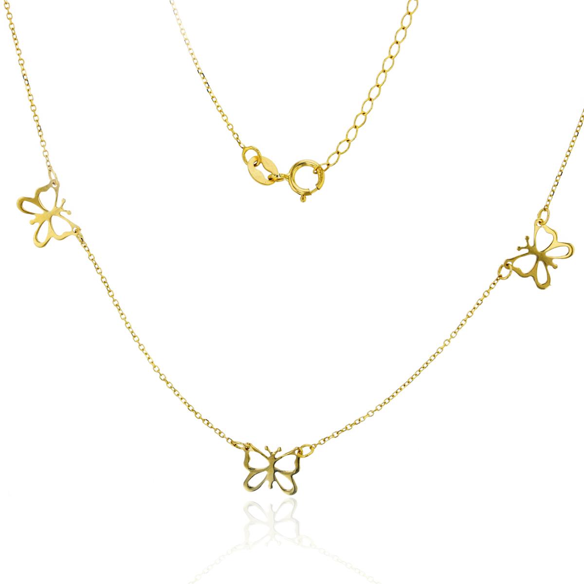 14K Yellow Gold Polished Triple Butterfly 17"+2" Necklace