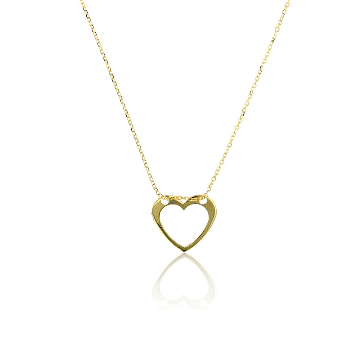 14K Yellow Gold Polished Open Heart 17"+2" Necklace