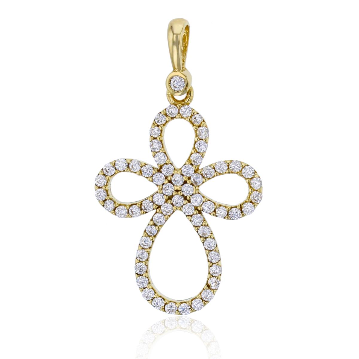 10K Yellow Gold 28x16mm Micropave Open Rounded Cross Pendant