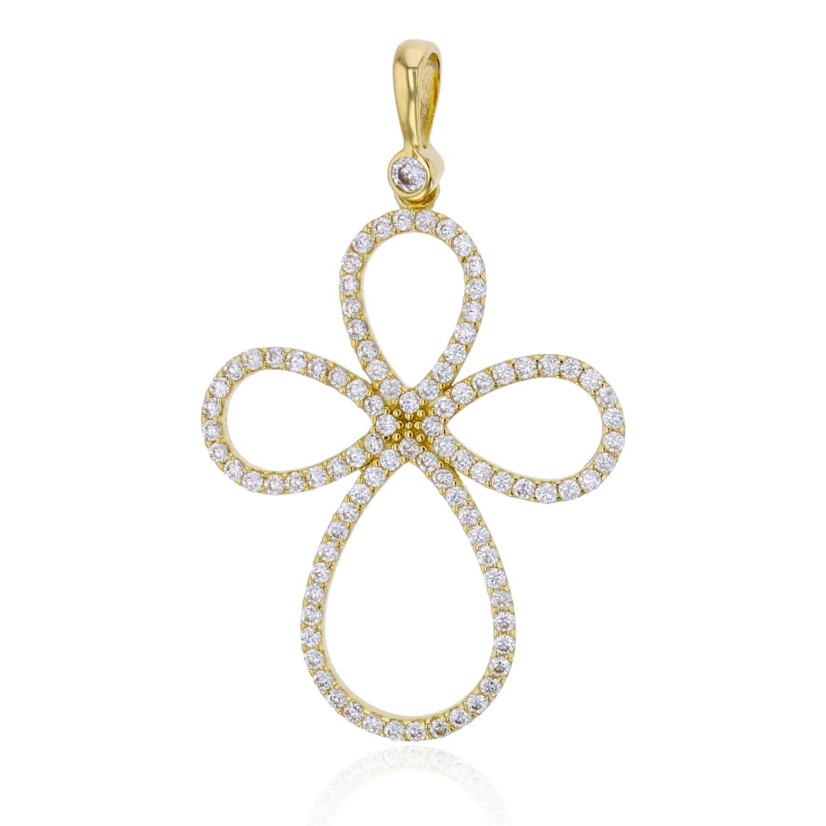 10K Yellow Gold 40x24mm Micropave Open Rounded Cross Pendant