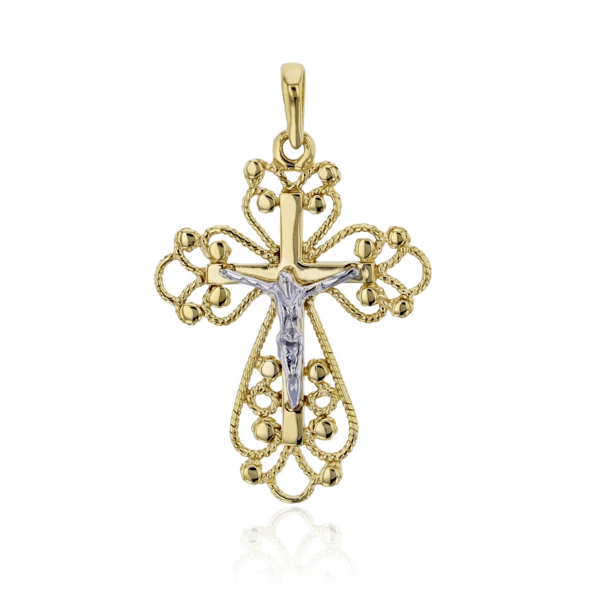 10K Two-Tone Gold 34x21mm Milgraine Filigree Crucifix Cross Pendant