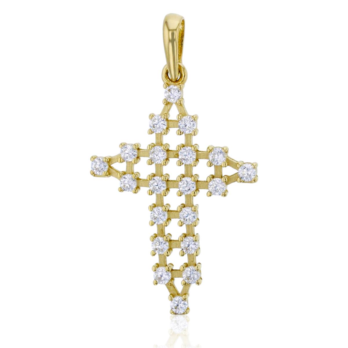 10K Yellow Gold 30x16mm Basketweave Pave Cross Pendant