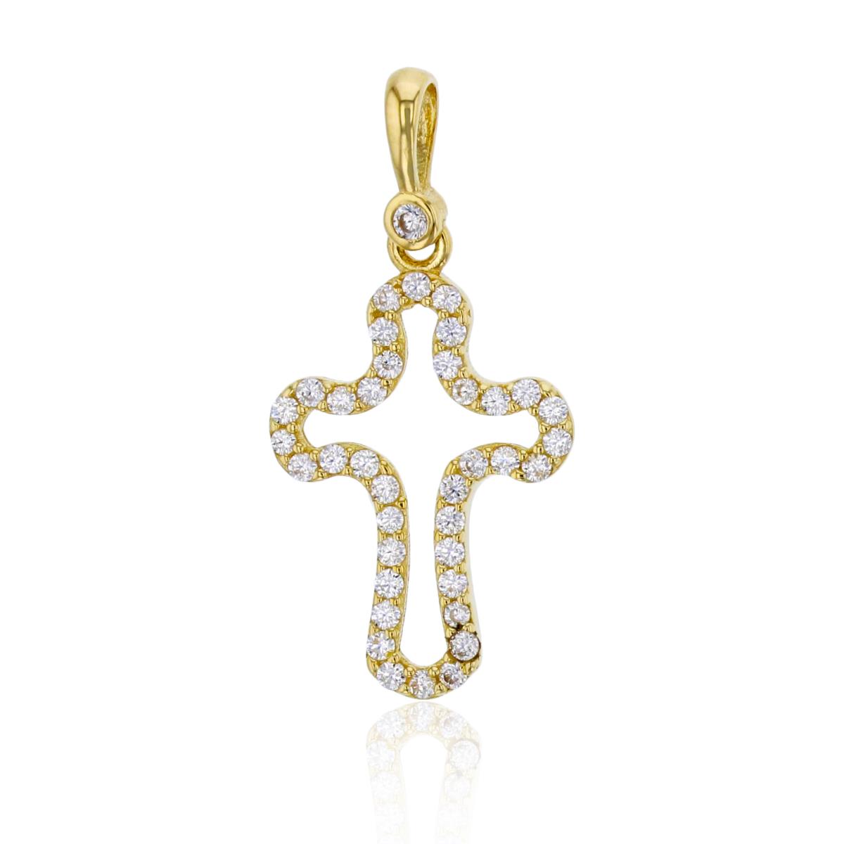 10K Yellow Gold 25x12mm Micropave Open Cross Dangling Pendant