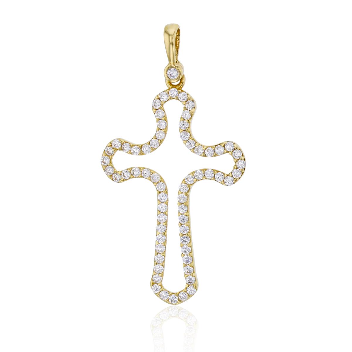 10K Yellow Gold 35x18mm Micropave Open Cross Dangling Pendant