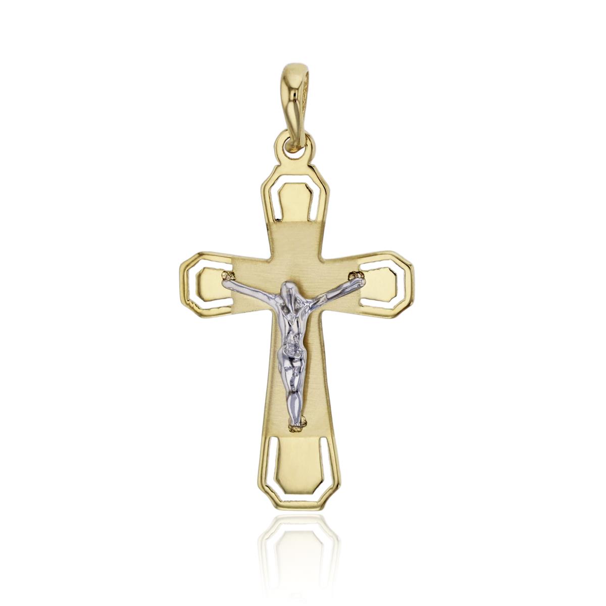 10K Two-Tone Gold 32x17mm HP & Satin Crucifix Cross Pendant