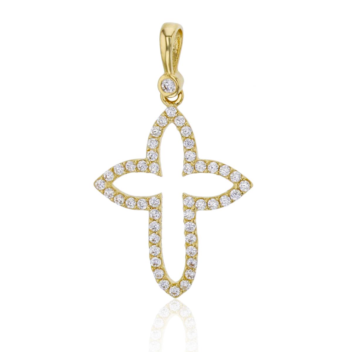 10K Yellow Gold 27x16mm Micropave Open Clover Cross Pendant