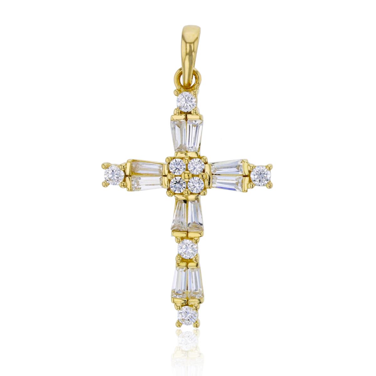 10K Yellow Gold 39x21mm Micropave Rd Cut & Baguette CZ Cross Pendant