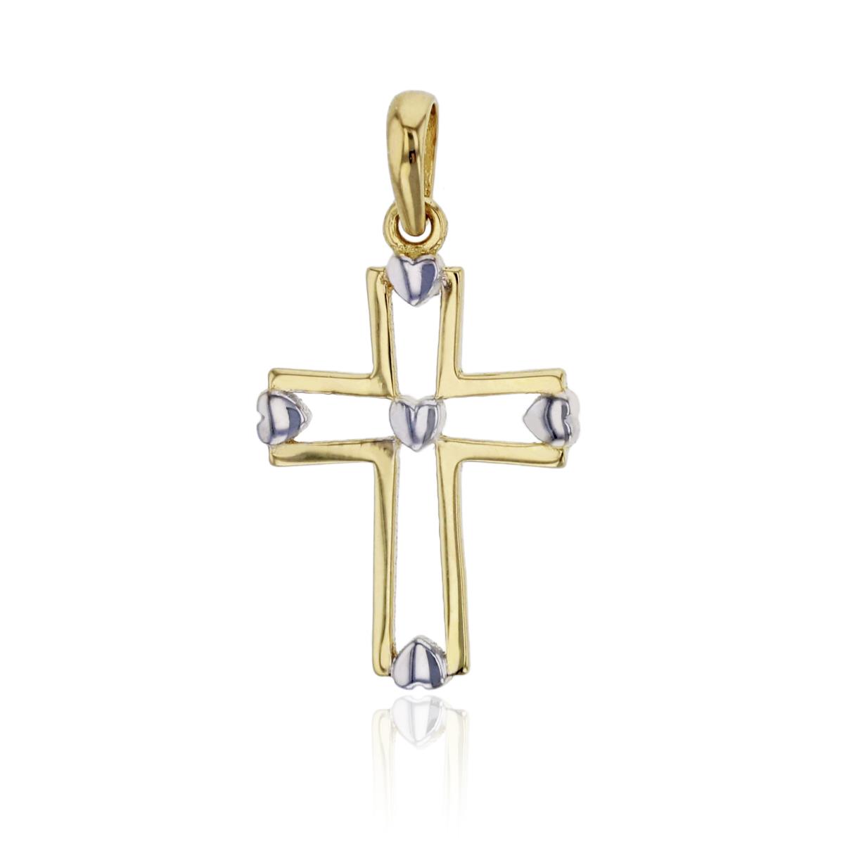 10K Two-Tone Gold 24x13mm Polished Open Cross with Hearts Pendant