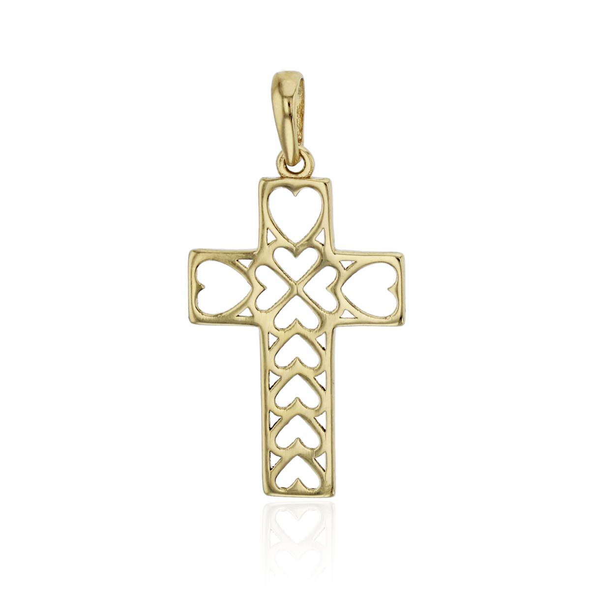 10K Yellow Gold 26x13mm Polished Heart Filigree Cross Pendant