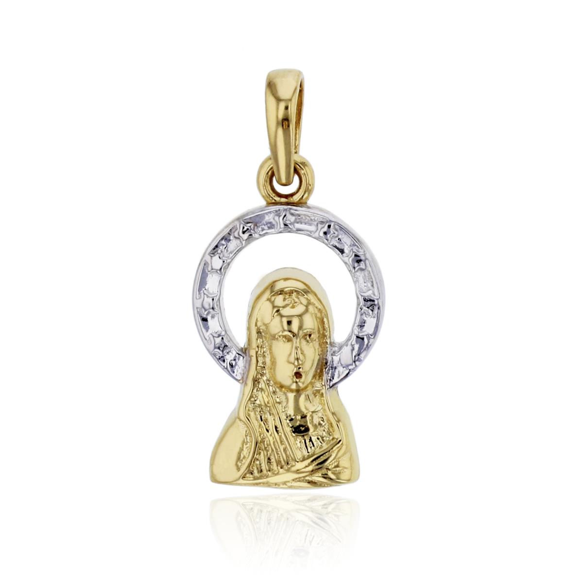 10K Yellow Gold 21x9mm Virgin Mary Rhodium Plated Halo Religious Pendant