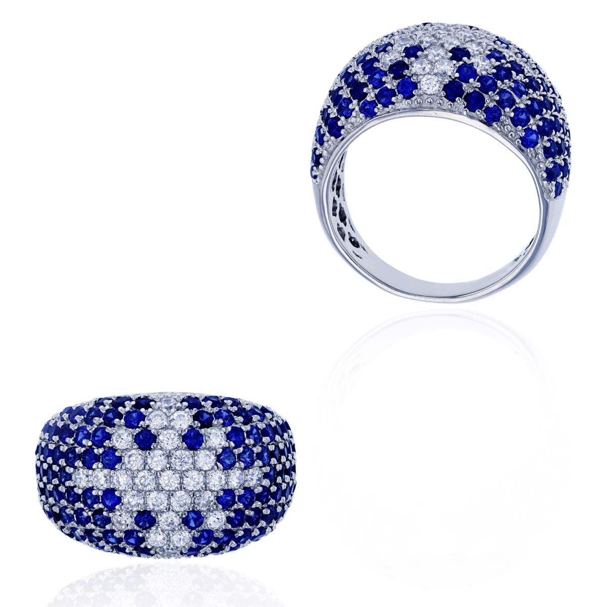 Sterling Silver Rhodium Micropave Blue & Clear CZ Snowflake Design Fashion Ring