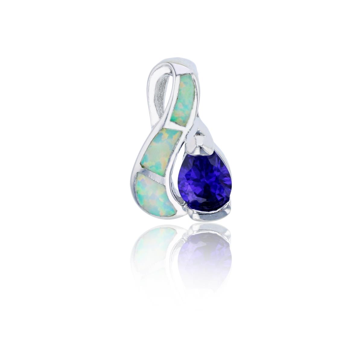 Sterling Silver Rhodium Created White Opal & Amethyst CZ Musical Note Pendant