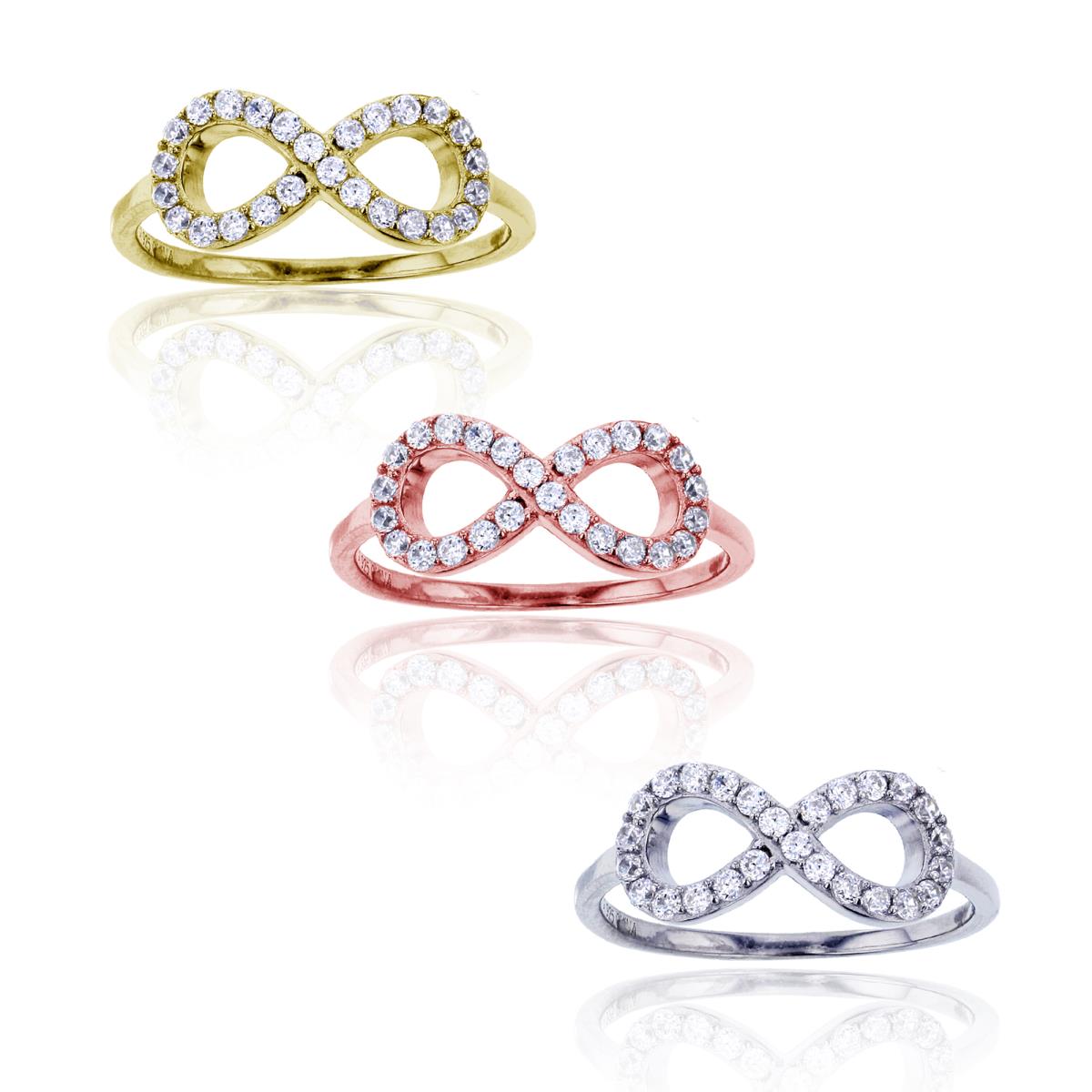 Sterling Silver Tricolor Pave Infinity Fashion Ring Set