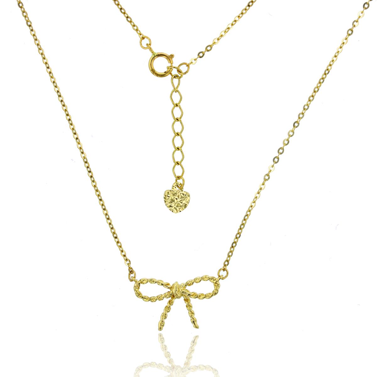 14K Yellow Gold Rope Bow 16+1" Necklace with DC Heart Plate