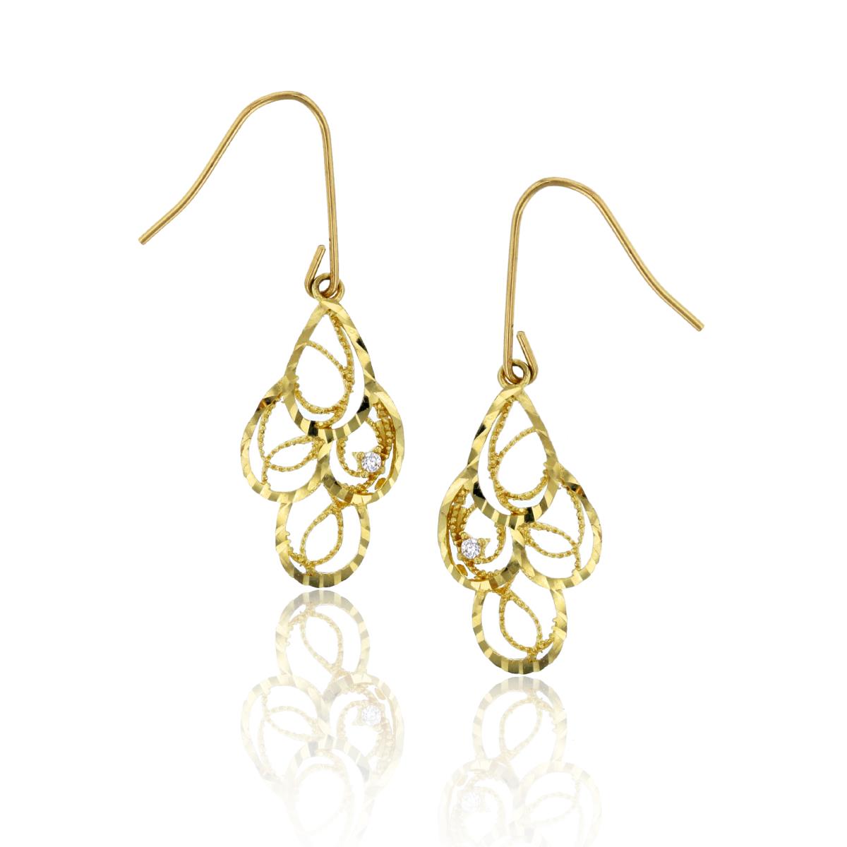 10K Yellow Gold DC Open Milgrain Cluster with Clear CZ Dangling Earring