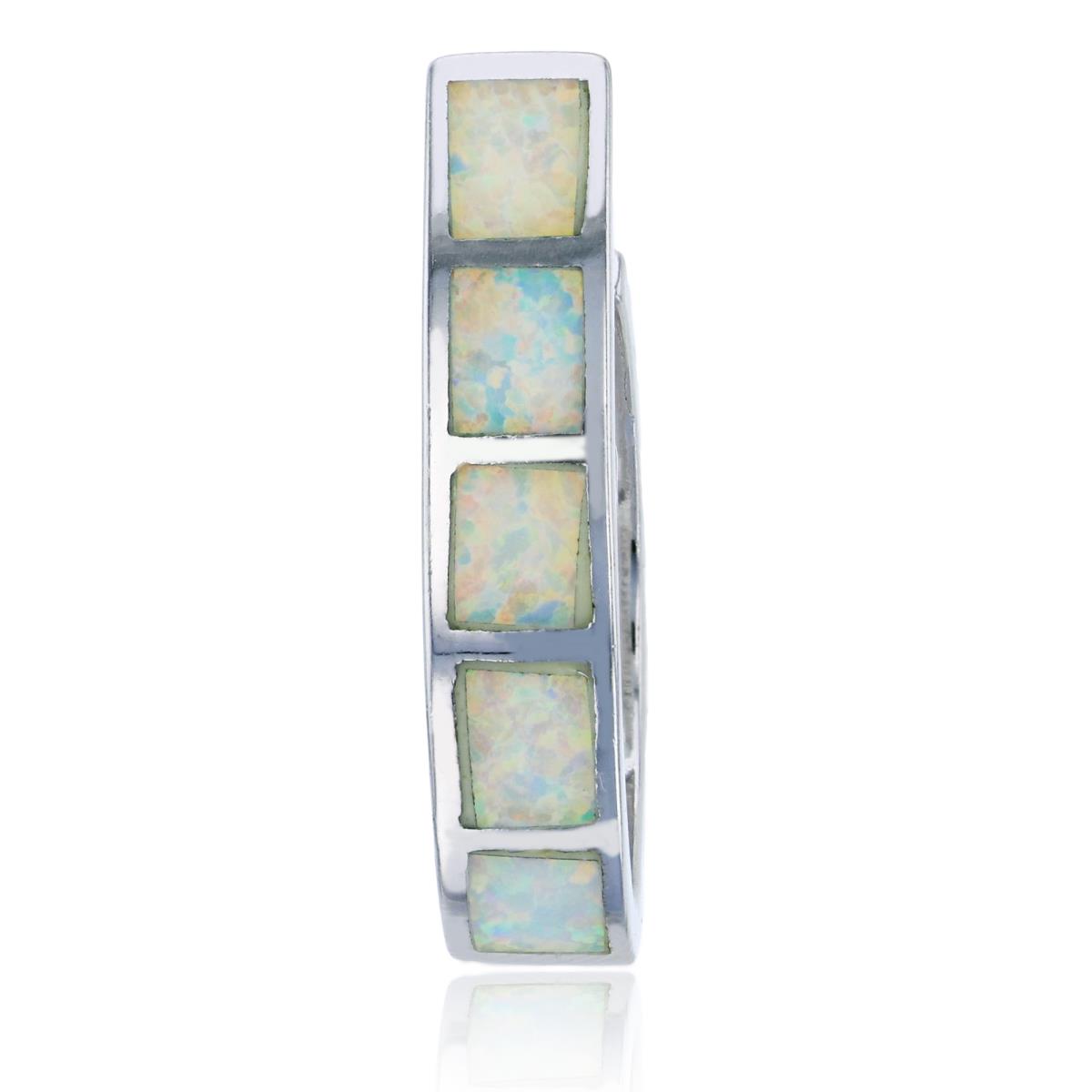 Sterling Silver Rhodium 33x6mm Created White Opal "U" Shaped Pendant