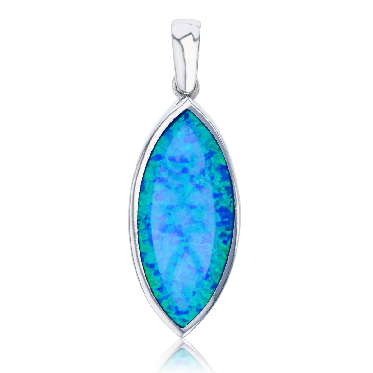 Sterling Silver Rhodium Created Blue Opal Marquise Shape Pendant