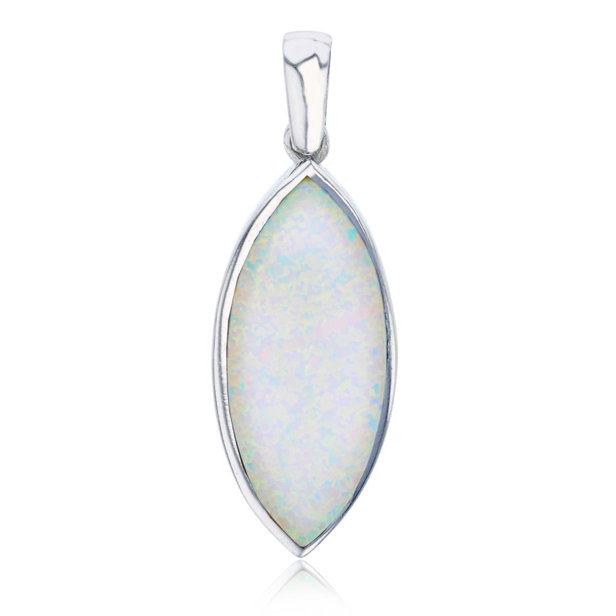 Sterling Silver Rhodium Created White Opal Marquise Shape Pendant