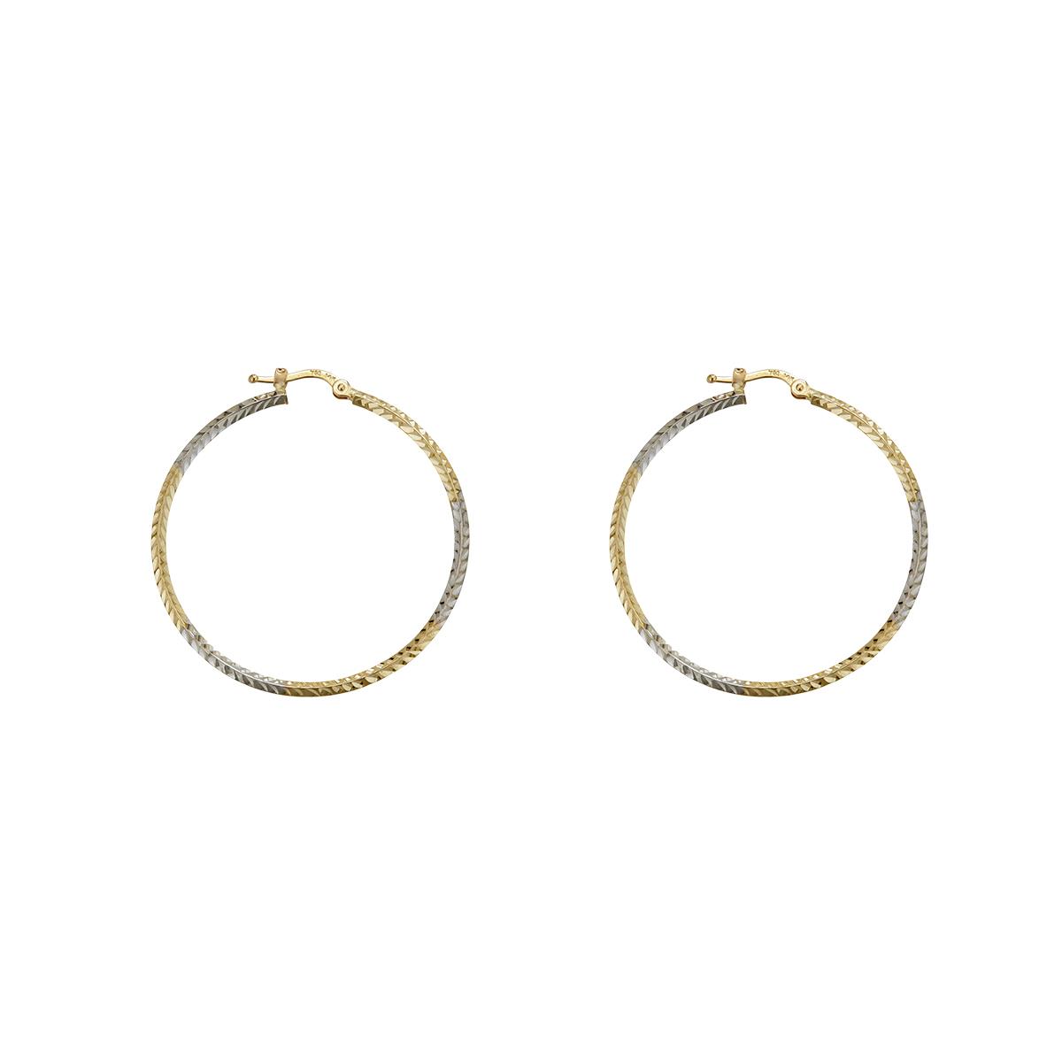 14K Two-Tone Gold Diamond Cut 2x45mm Hoop Earring