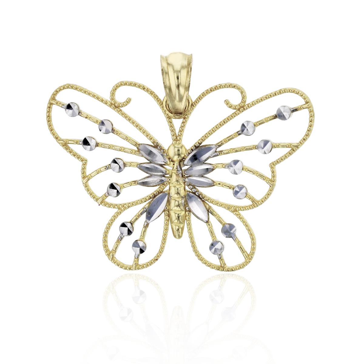 10K Two-Tone Gold DC Filigree Milgrain Butterfly Dangling Pendant