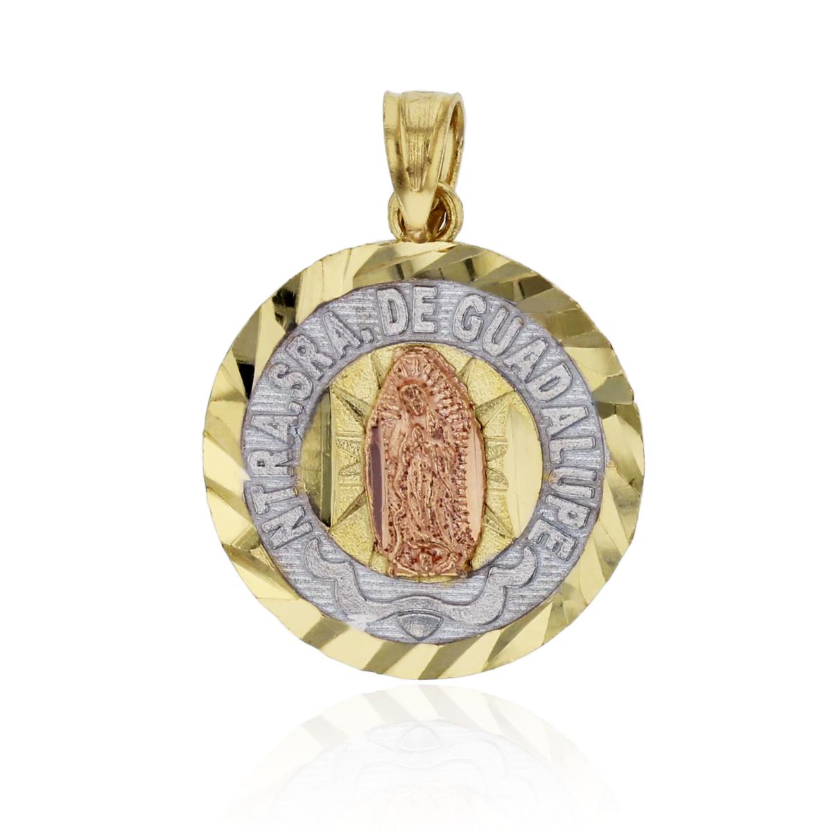 14K Tri-color Gold Diamond Cut Textured Our Lady of Guadalupe Pendant