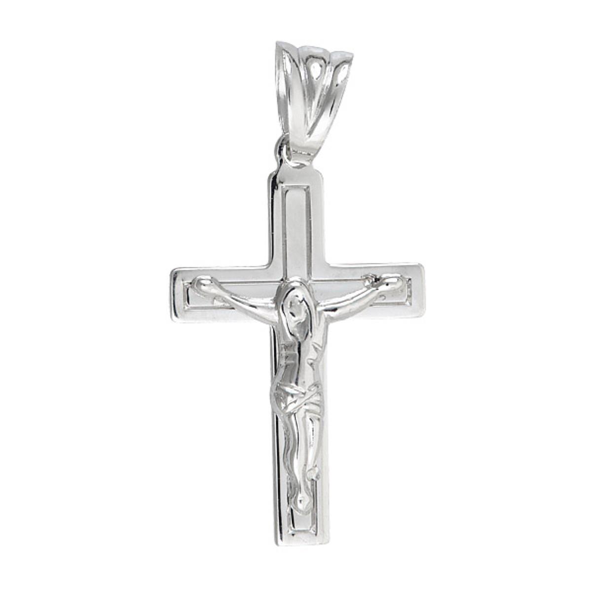 14K White Gold Polished Cross Crucifix Pendant