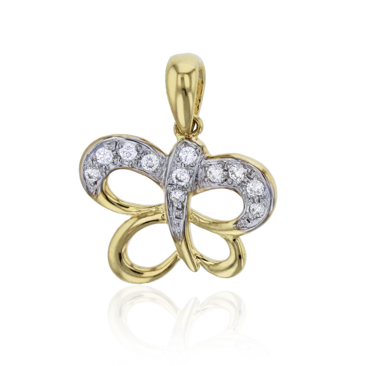 14K Yellow Gold Micropave Butterfly Dangling Pendant