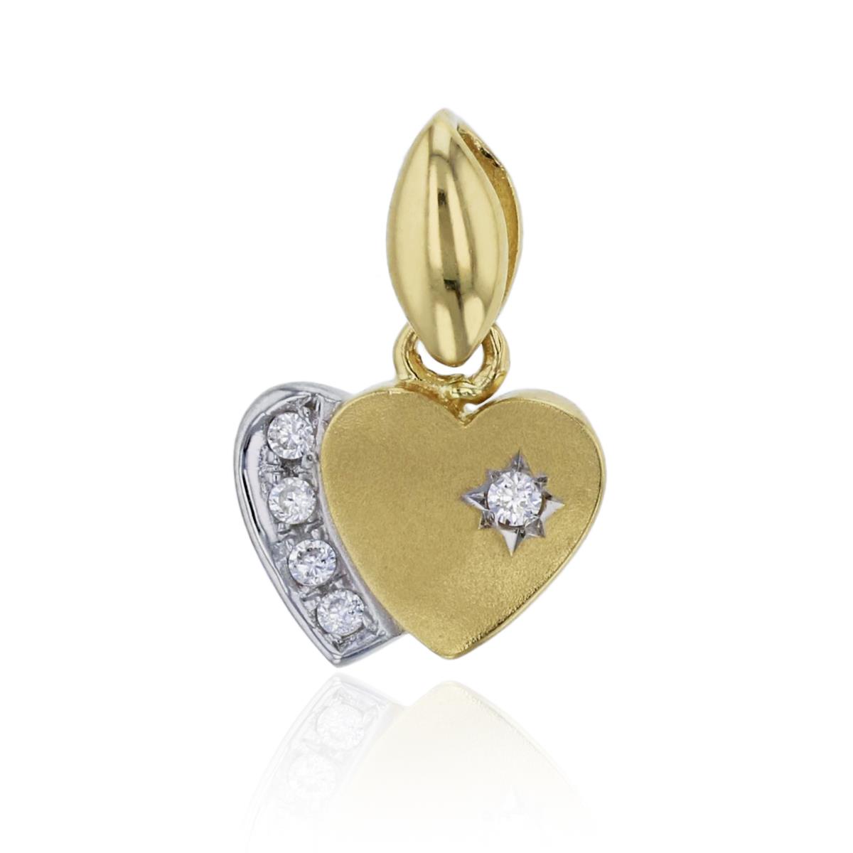 14K Two-Tone Gold Satin & Polished Star DC Cut Double Heart Pendant