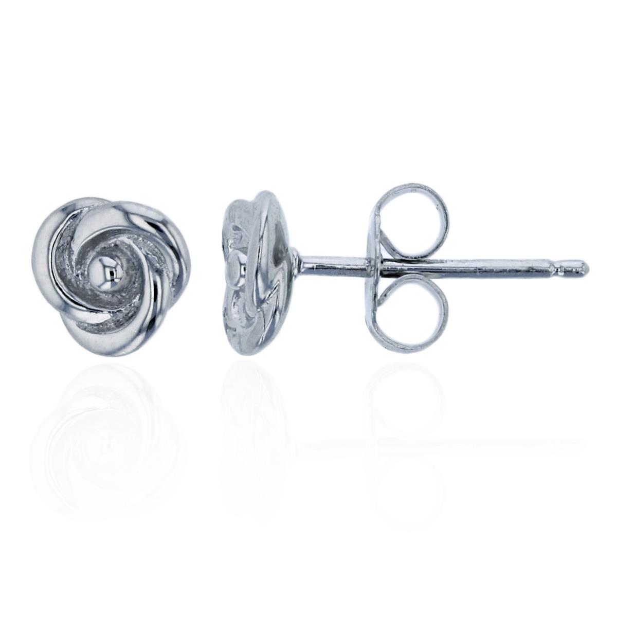 Sterling Silver Rhodium Polished 6.50mm Knot Rose Stud Earring