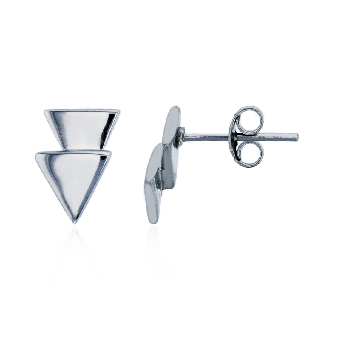 Sterling Silver Rhodium Polished 10.5x7mm  Double Triangle Stud Earring