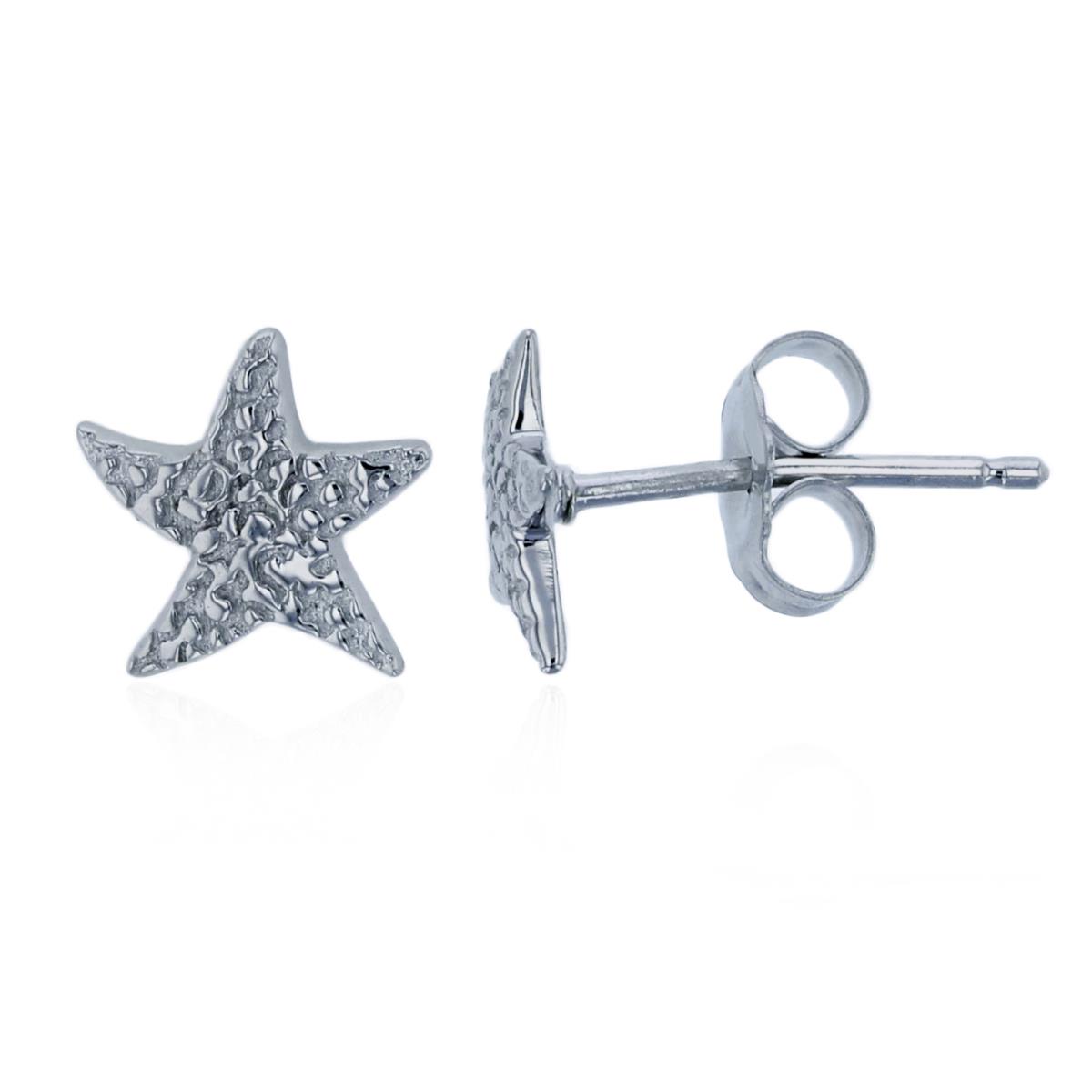Sterling Silver Rhodium Textured Starfish Stud Earring