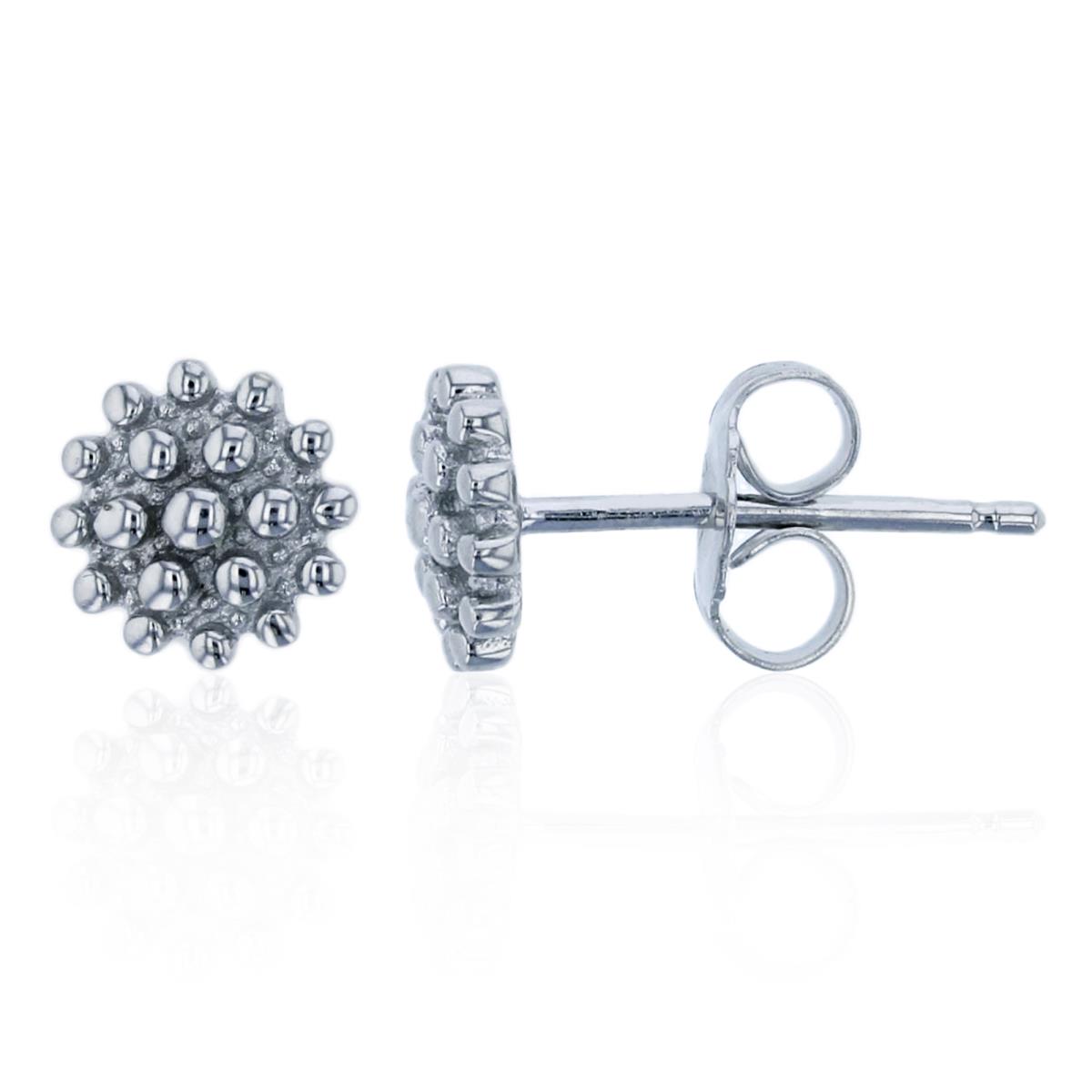 Sterling Silver Rhodium Textured Multi Circle Stud Earring