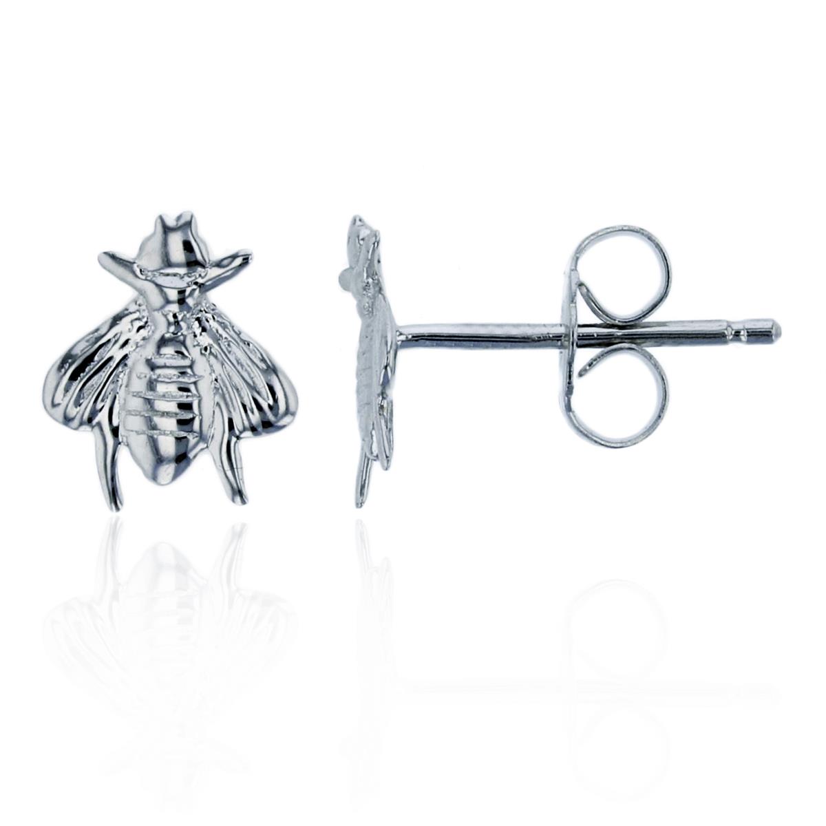 Sterling Silver Rhodium Polished Fly Stud Earring