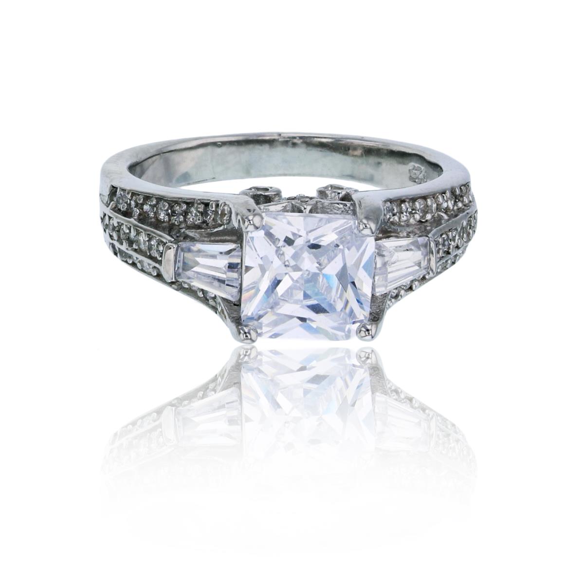 Sterling Silver Rhodium 7mm Princess Cut Engagement Ring