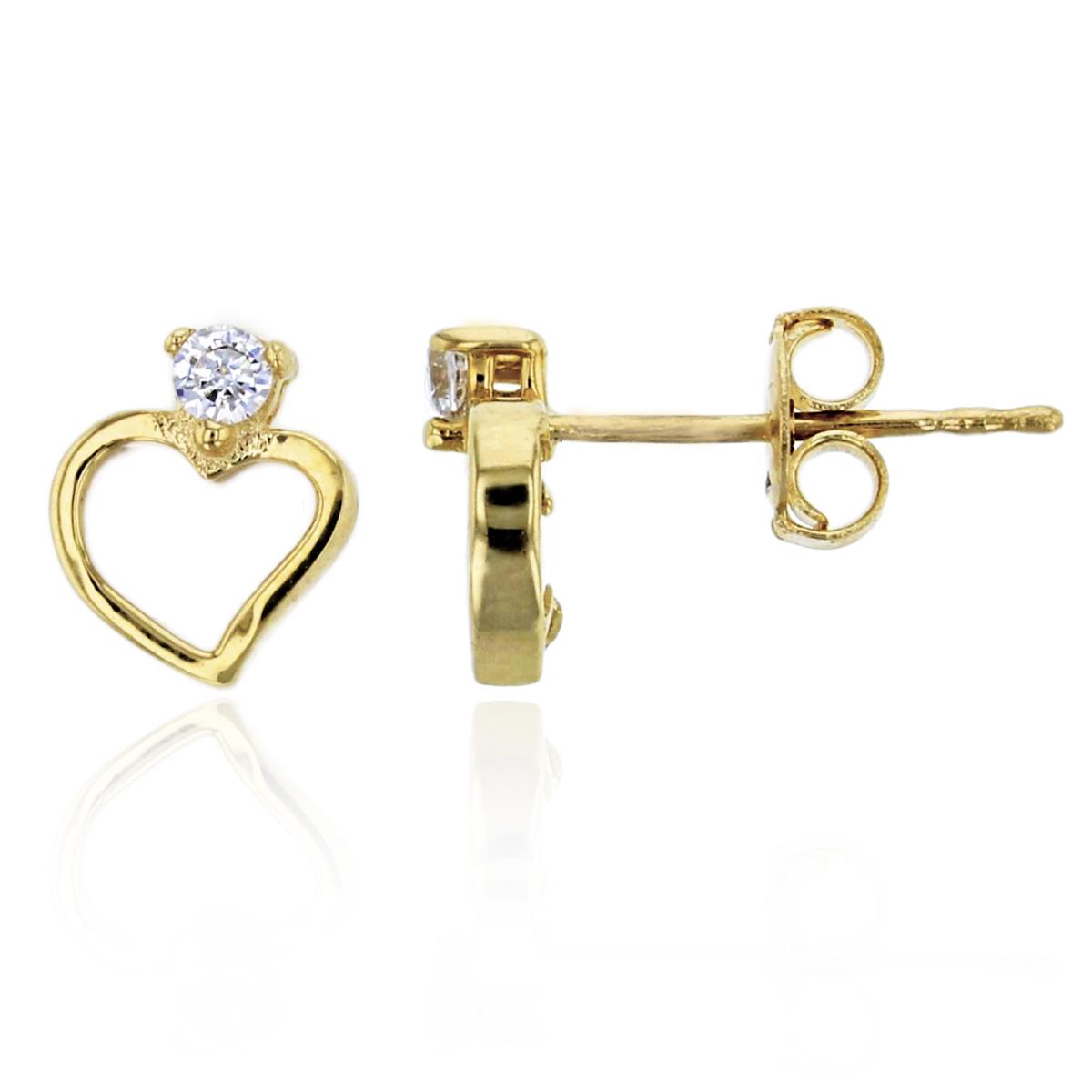 14K Yellow Gold Micropave 2mm Rd CZ MOP Heart Stud Earring