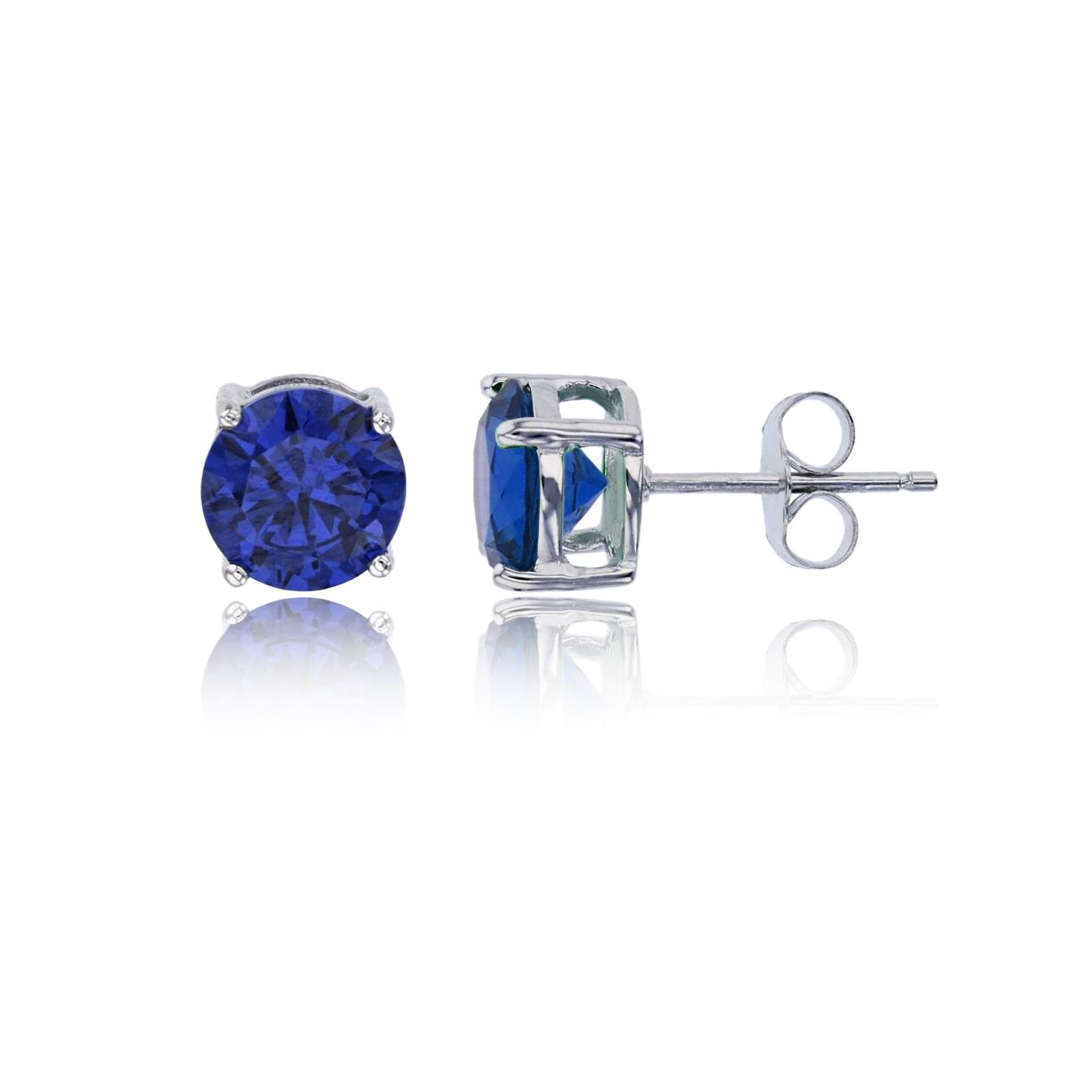 Sterling Silver Rhodium 6.00mm Round Cut Tanzanite CZ Solitaire Stud Earring