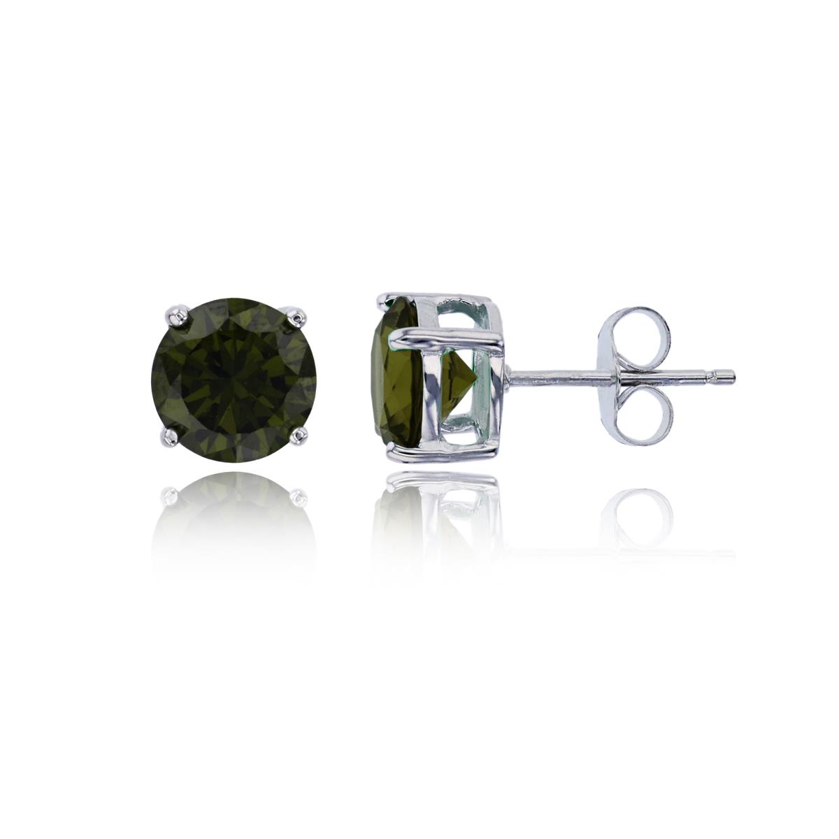 Sterling Silver Rhodium 6.00mm Round Cut Peridot CZ Solitaire Stud Earring