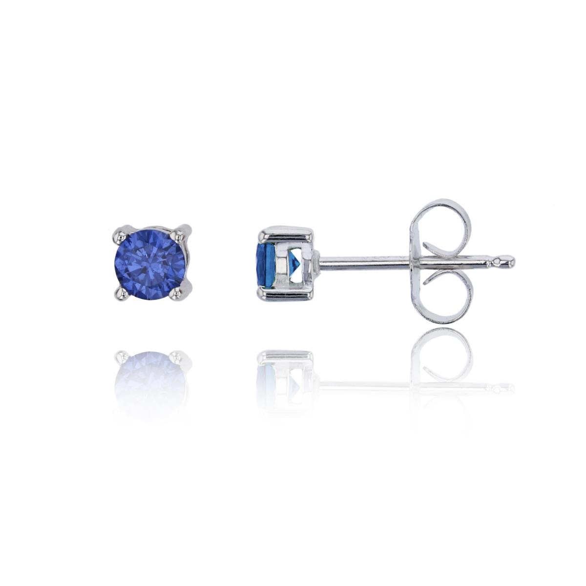 Sterling Silver Rhodium 4.00mm Round Cut Tanzanite CZ Solitaire Stud Earring