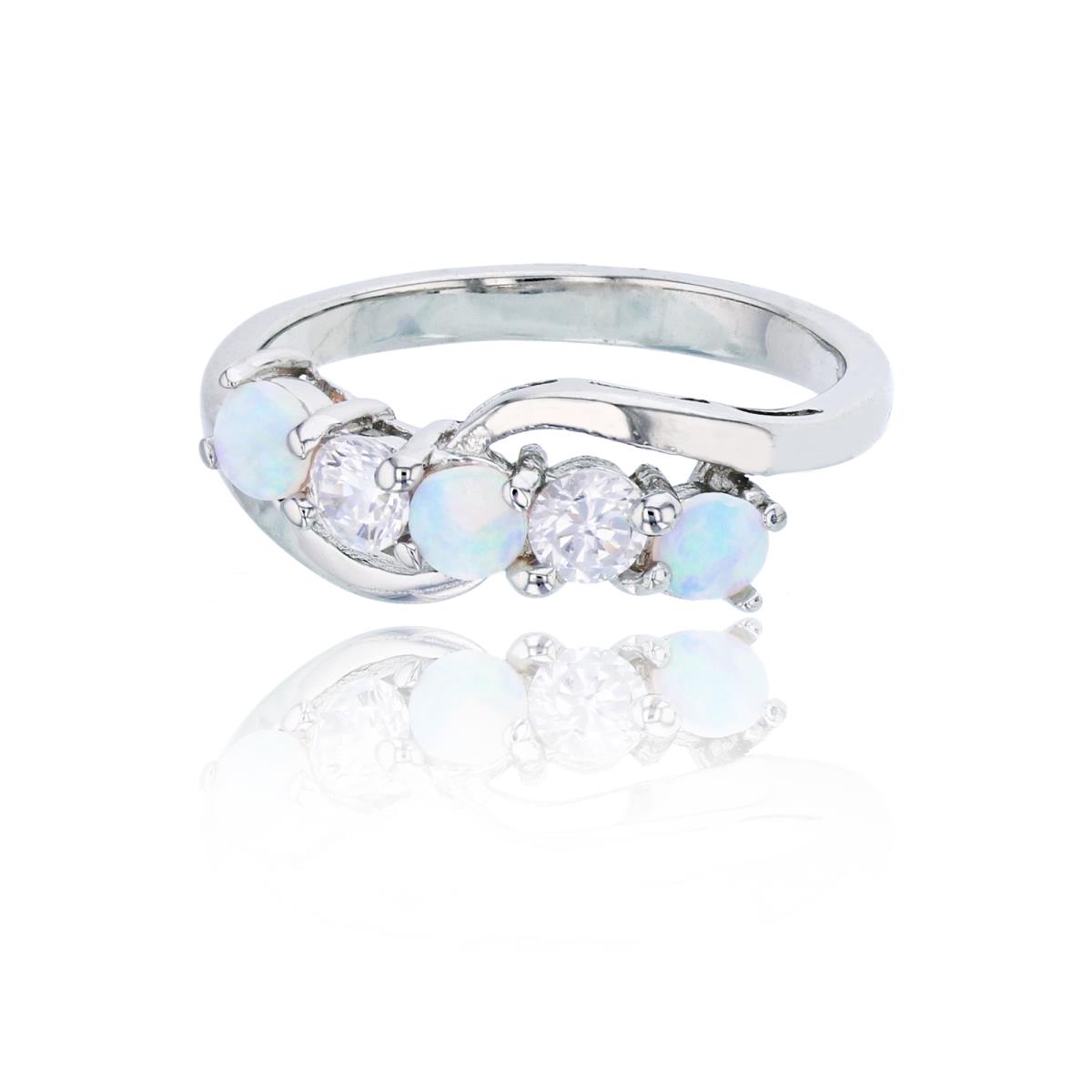 Sterling Silver Rhodium Rd Cut Alternating Created White Opal & White CZ Fashion Ring