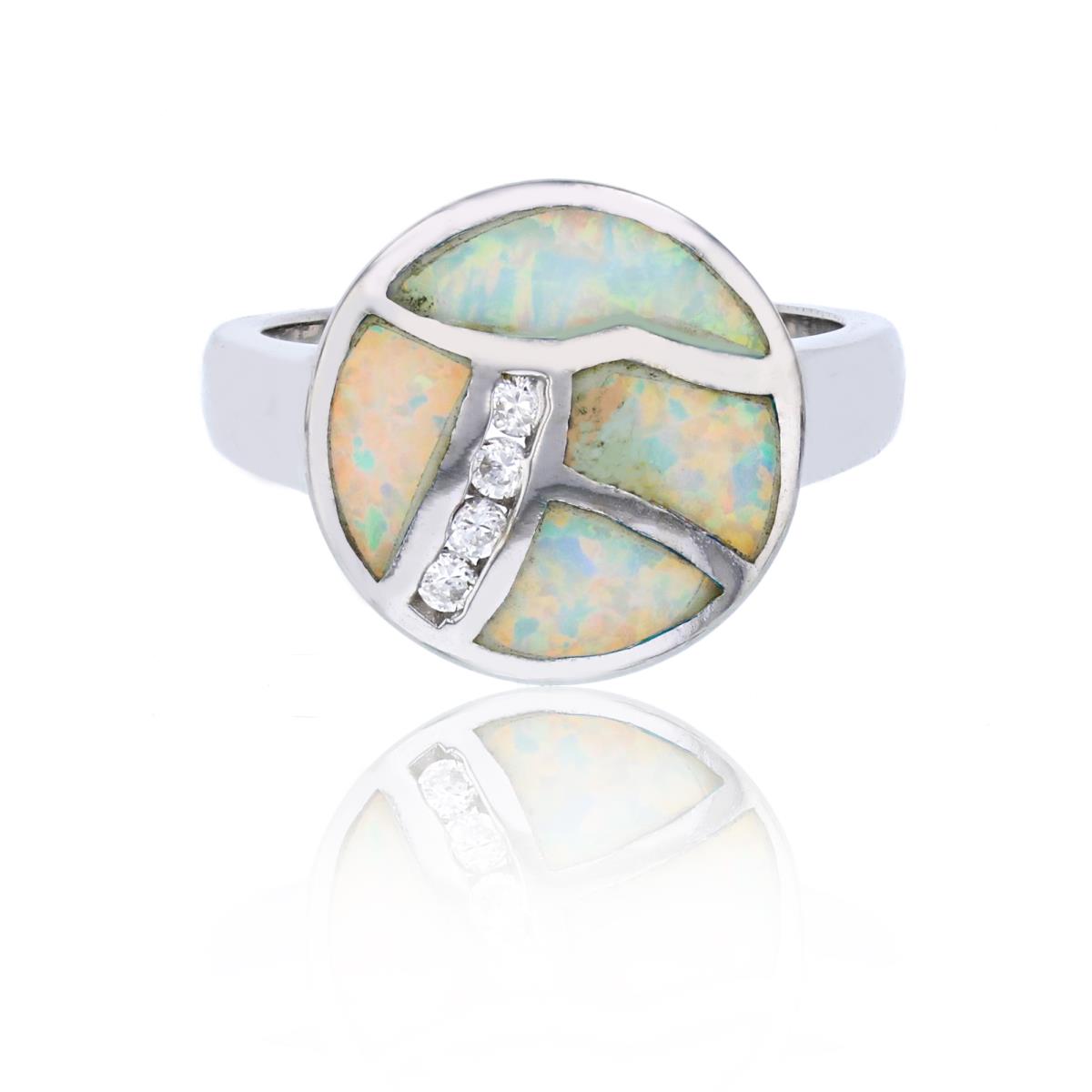 Sterling Silver Rhodium Created White Opal & White CZ Circle Fashion Ring