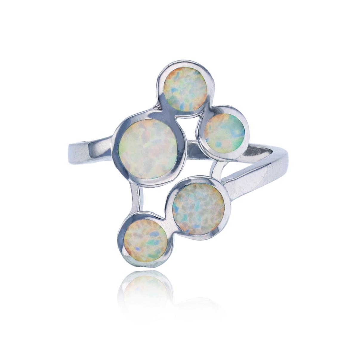 Sterling Silver Rhodium Created White Opal Floating Rd Bezel Fashion Ring