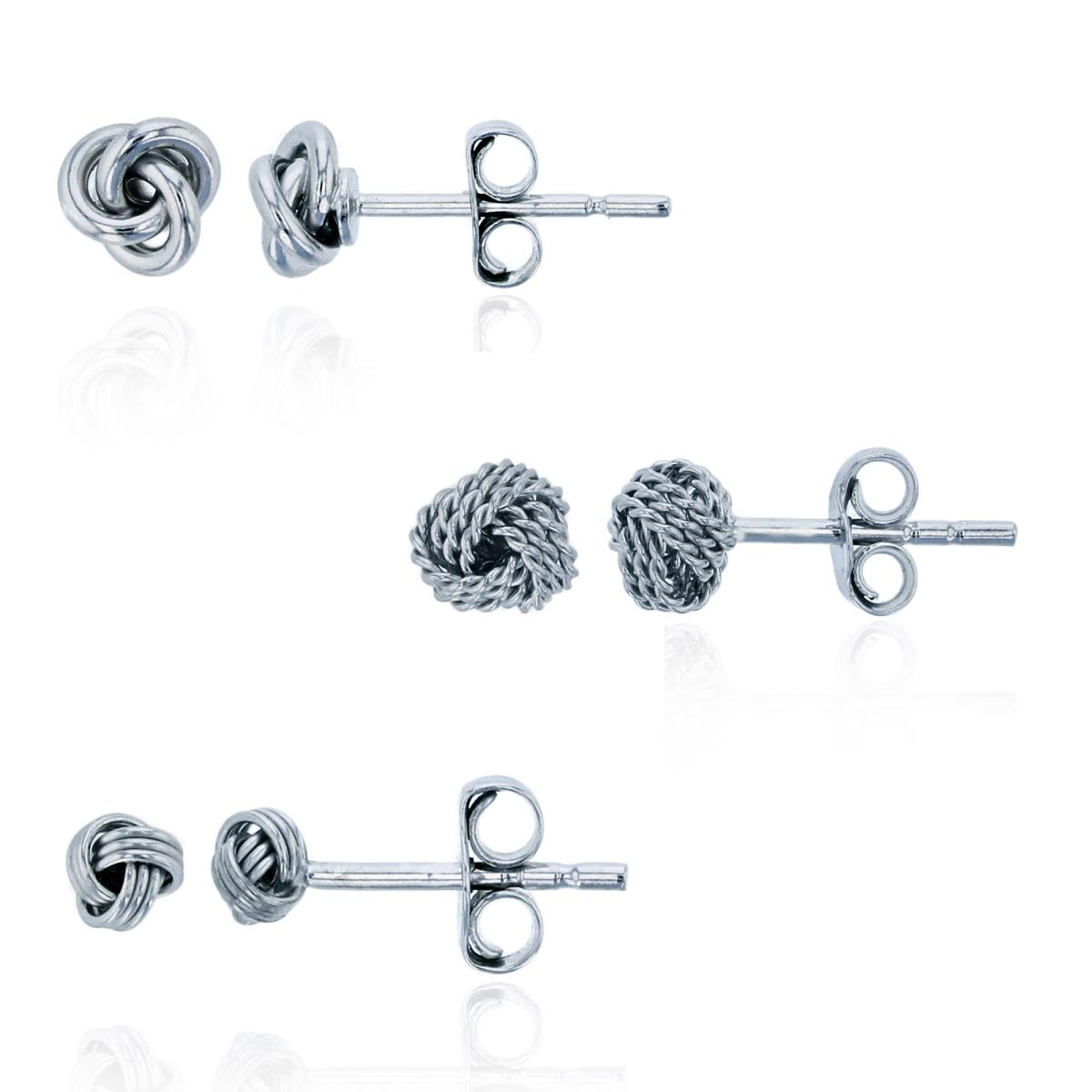 Sterling Silver Rhodium Knot Stud Earrings Set