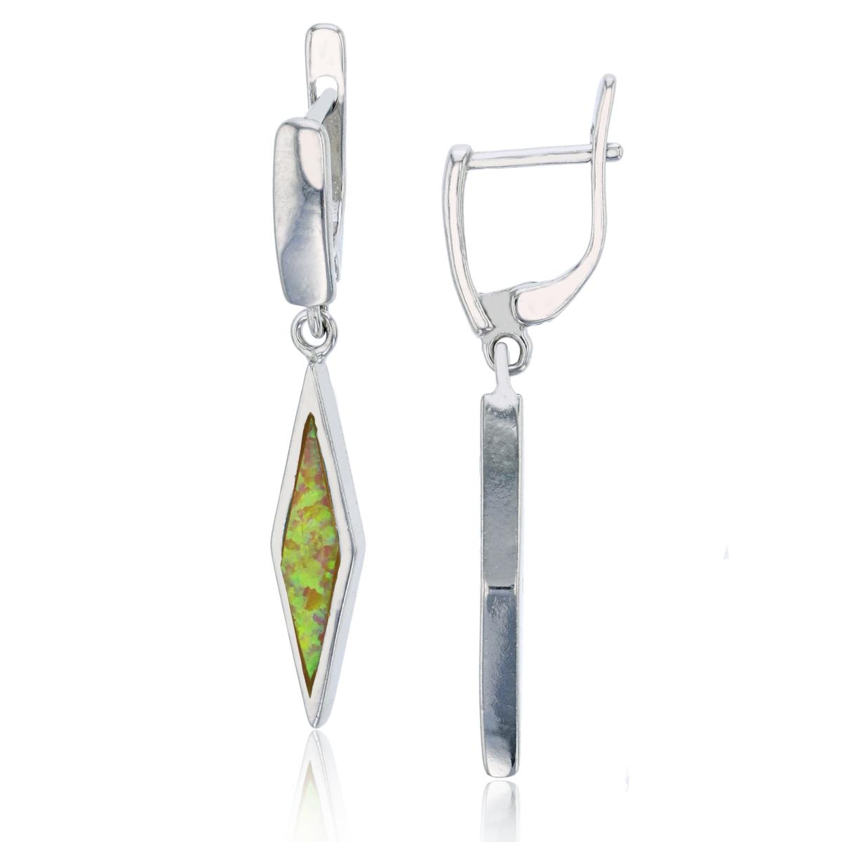 Sterling Silver Rhodium Created White Opal Marquise Shape Dangling Earring