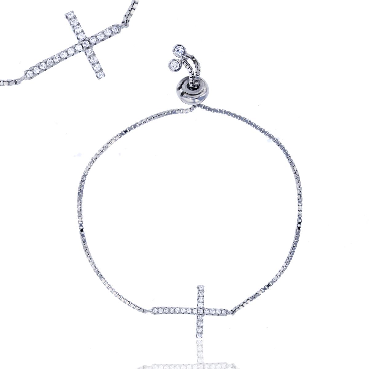 Sterling Silver Rhodium Micropave Sideways Cross Adjustable Baby's Bracelet