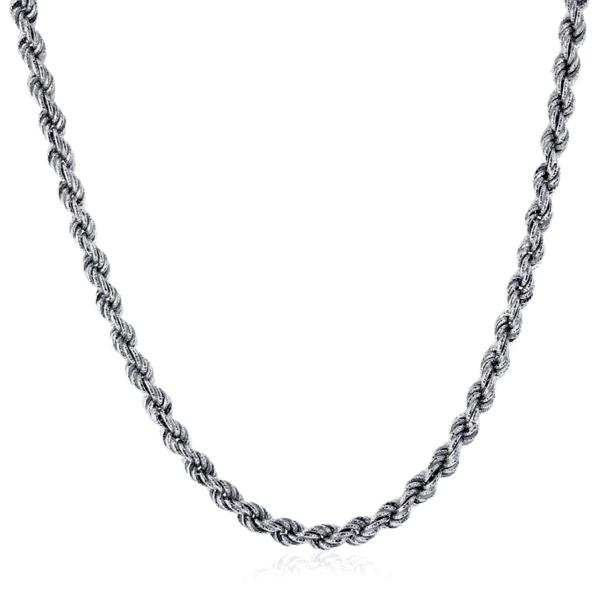 Sterling Silver Rhodium Diamond Cut Rope 120 17" Necklace