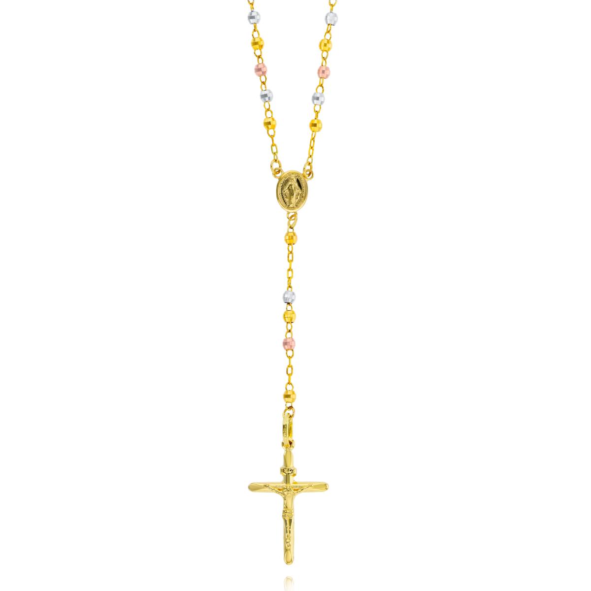 14K Tricolor Gold 3mm 17" DC Beads Rosary Necklace 