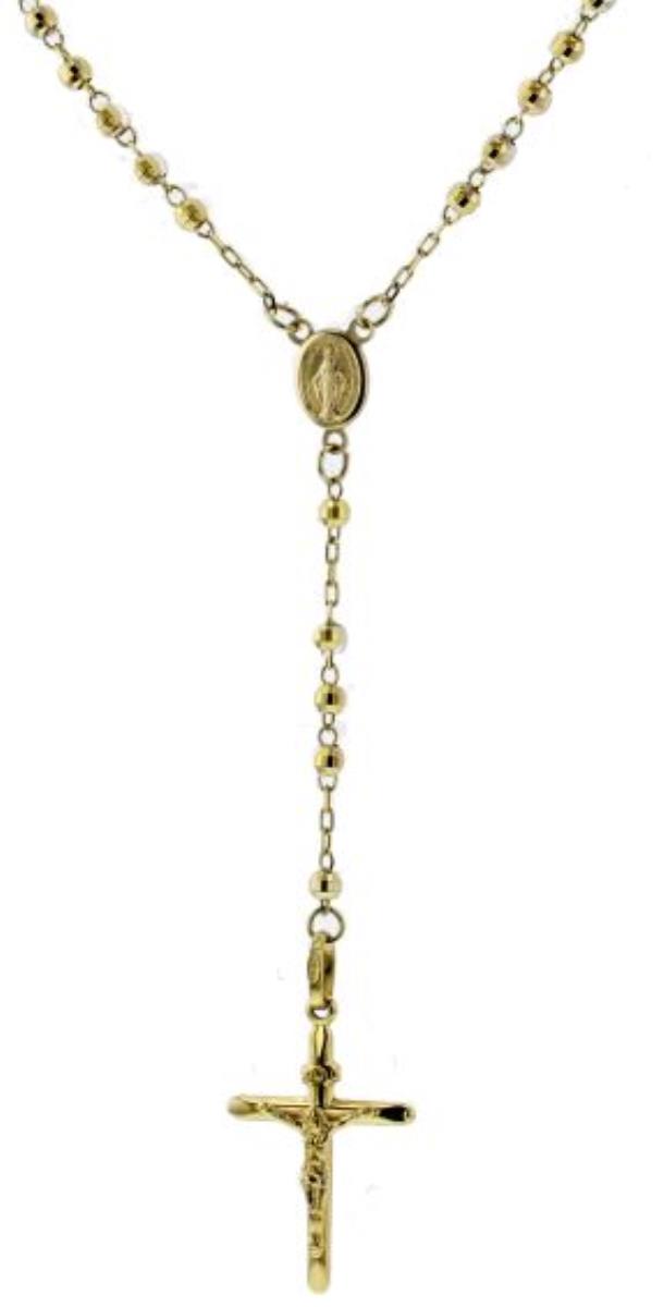 14K Yellow Gold 2.5mm 18" DC Beads Rosary Necklace 