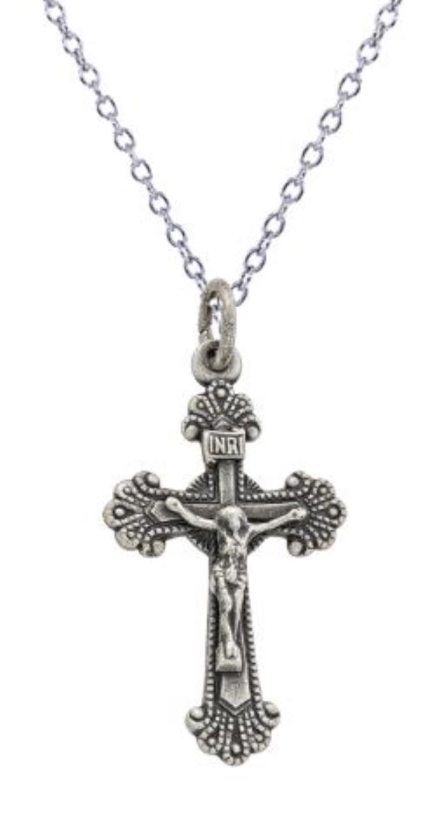 Sterling Silver Rhodium Oxidized Antique Crucifix Cross 18" Necklace